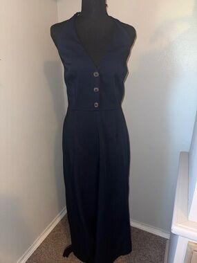 Gianni Bini Dark Navy Sleeveless V-Neck Button Front Jumpsuit